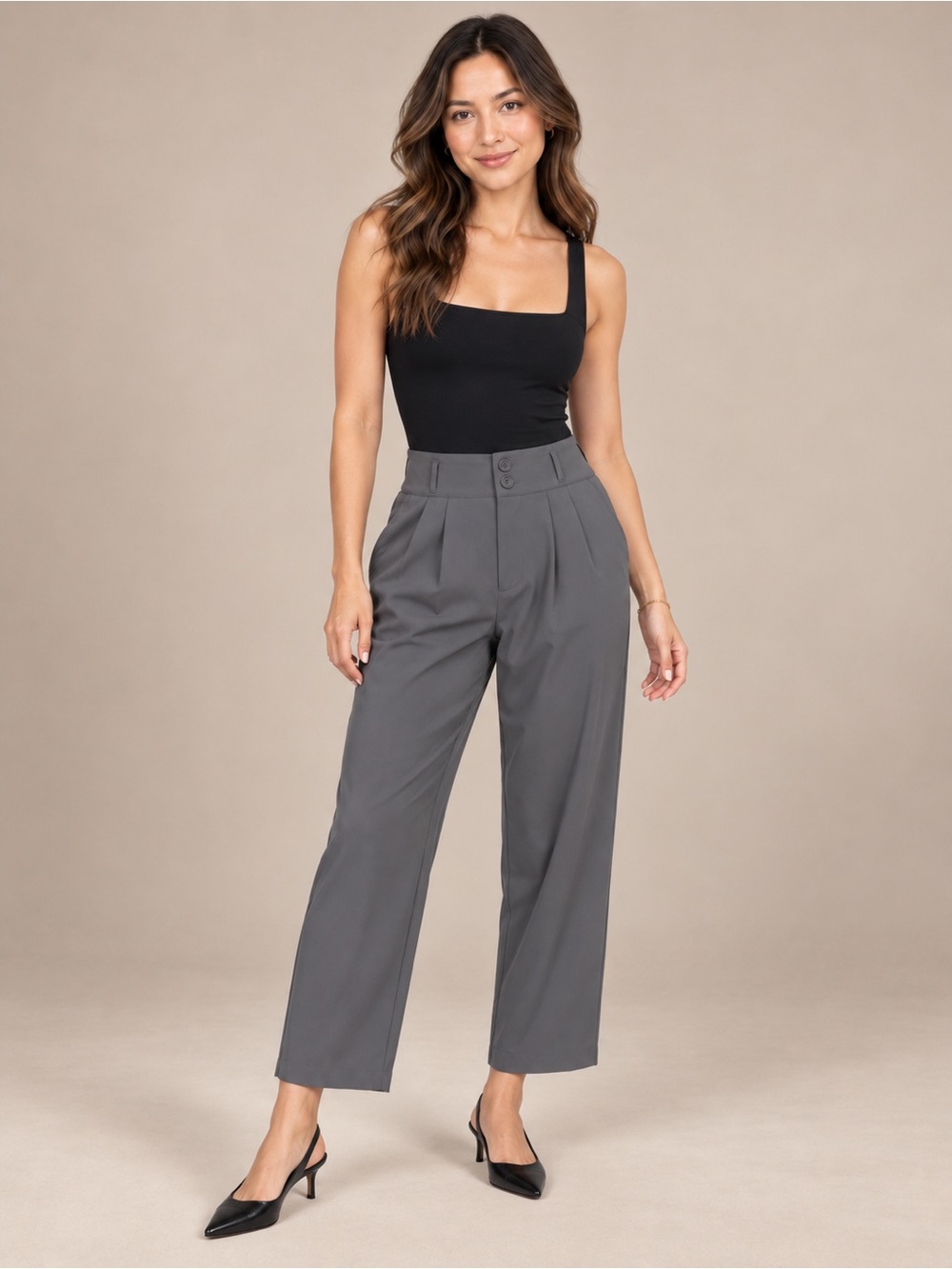 Halara Gray High-Waist Pleated Straight-Leg Pants XS Petite NWT